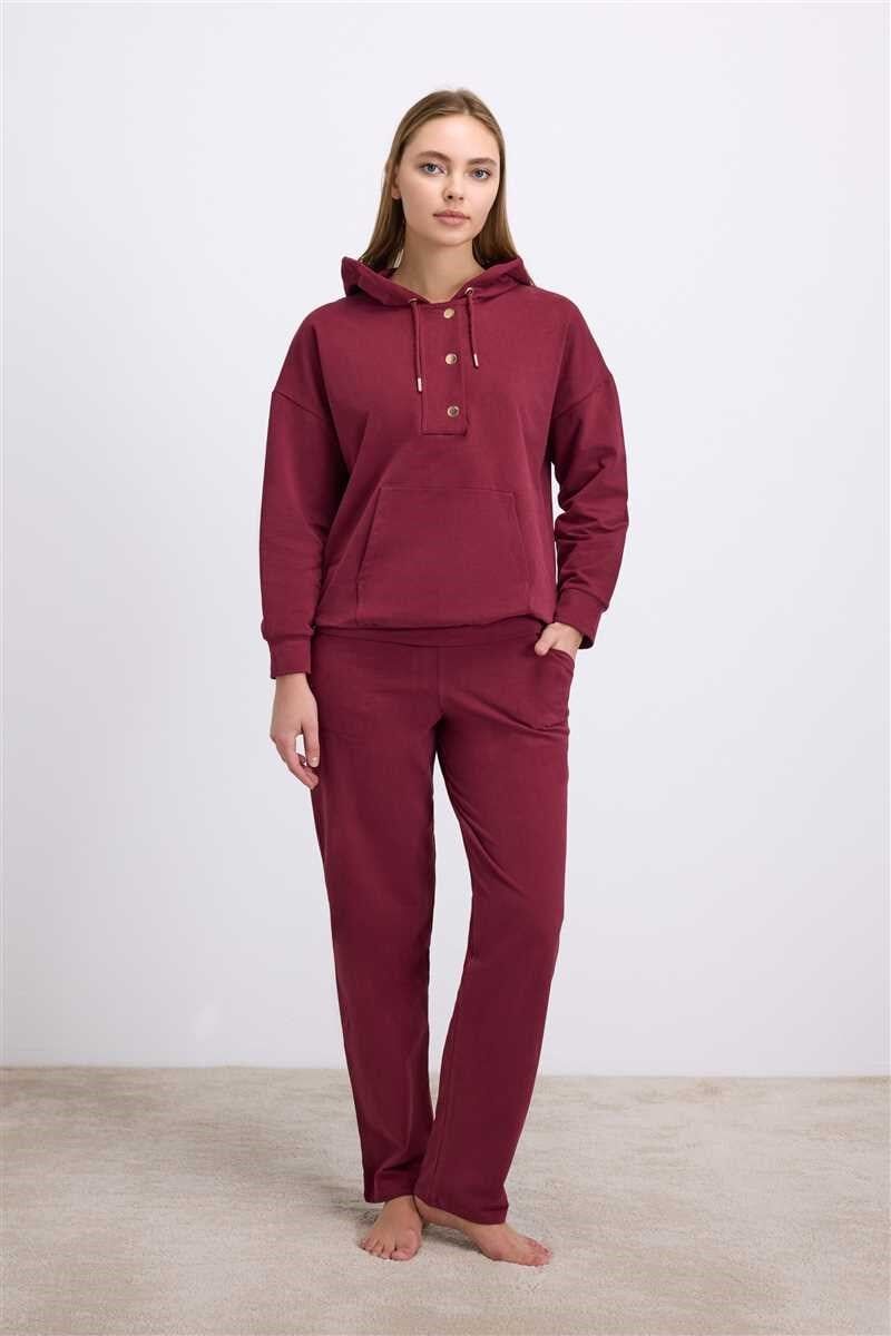 Anıl Kadın Bordo Kapüşonlu Sweatshirt ve Pantolon Takımı (11604)