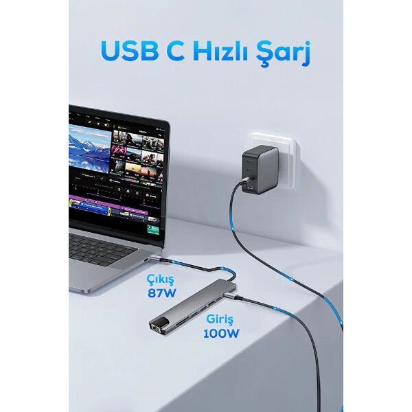 Type C Girişli 8 Port Dönüştürücü Ve Çoklayıcı