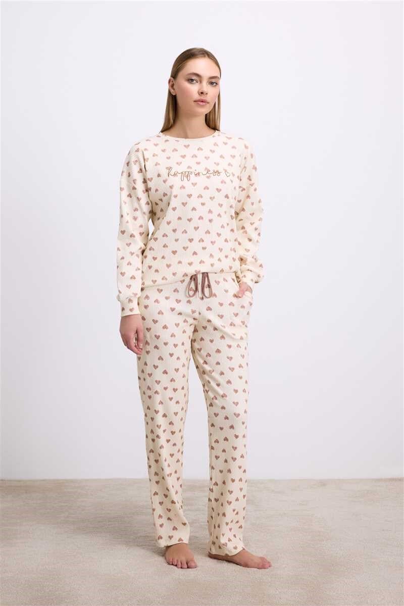 Anıl Kadın Uzun Kollu Kalpli T-Shirt ve Pantolon Takımı (11586)
