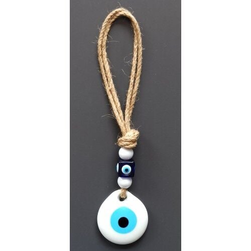 Beyaz Nazar Boncuklu El Yapımı Duvar Süsü