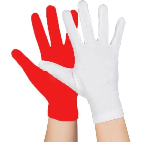 Gösteriler İçin 1 Çift Kırmızı Beyaz Pandomim Eldiveni Çocuk Boy
