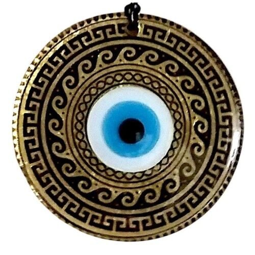 Altın Varaklı Nazar boncuklu Füzyon cam El İşçiliği 12 Cm Duvar Süsü