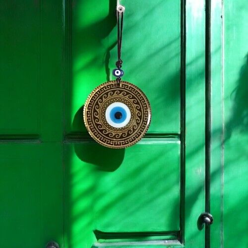 Altın Varaklı Nazar boncuklu Füzyon cam El İşçiliği 12 Cm Duvar Süsü