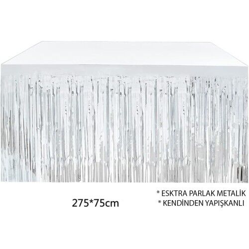 Gümüş Metalize Masa Eteği 275x75 cm – Kendinden Yapışkanlı