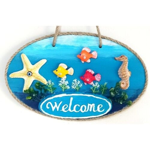 Deniz Temalı Balıklı Deniz Atlı Deniz Yıldızlı Welcome Yazılı El Yapımı Kapı Süsü