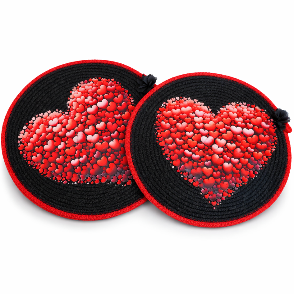 Kalp Desenli Siyah Kırmızı Amerikan Servis 2’li Set