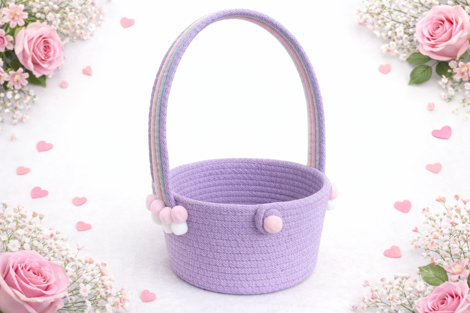 Lila Saplı Dekoratif Sepet