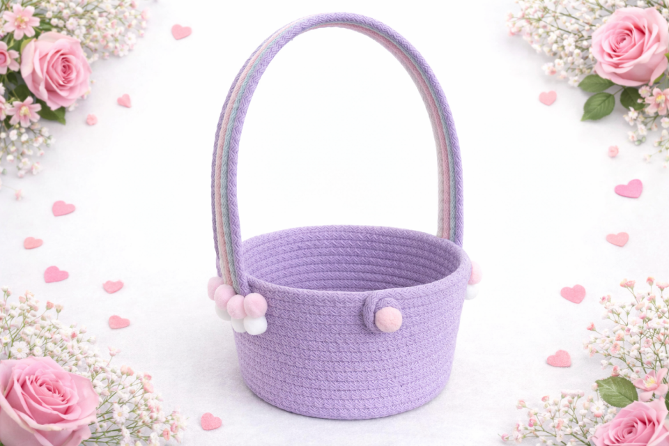 Lila Saplı Dekoratif Sepet