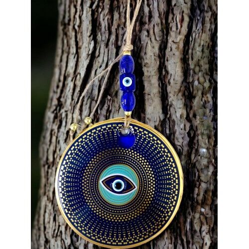 Gold Puantiyeli Nazar Boncuklu Göz Duvar Süsü