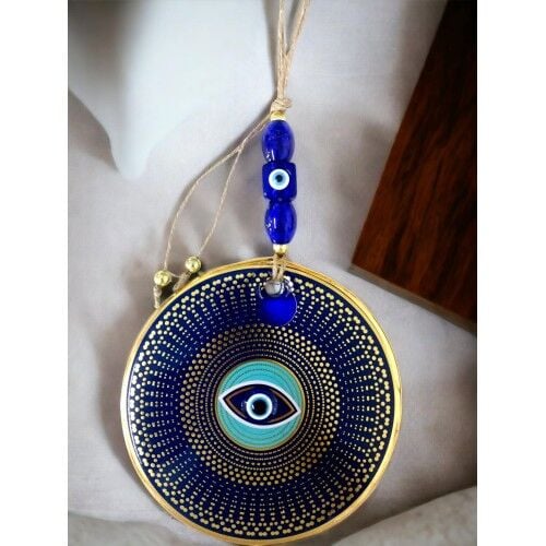 Gold Puantiyeli Nazar Boncuklu Göz Duvar Süsü