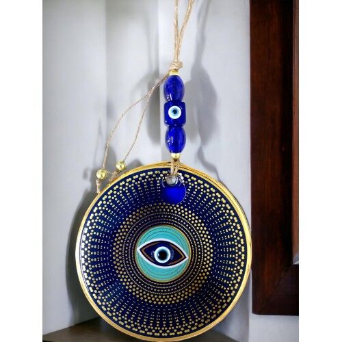 Gold Puantiyeli Nazar Boncuklu Göz Duvar Süsü