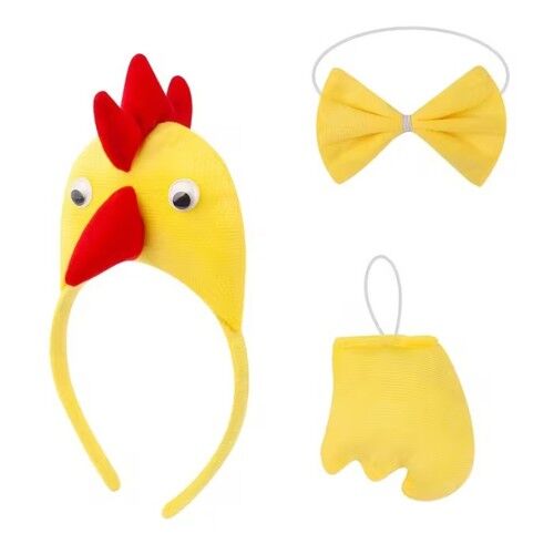 Horoz – Tavuk Kostüm Aksesuar Seti - Taç Papyon Kuyruk