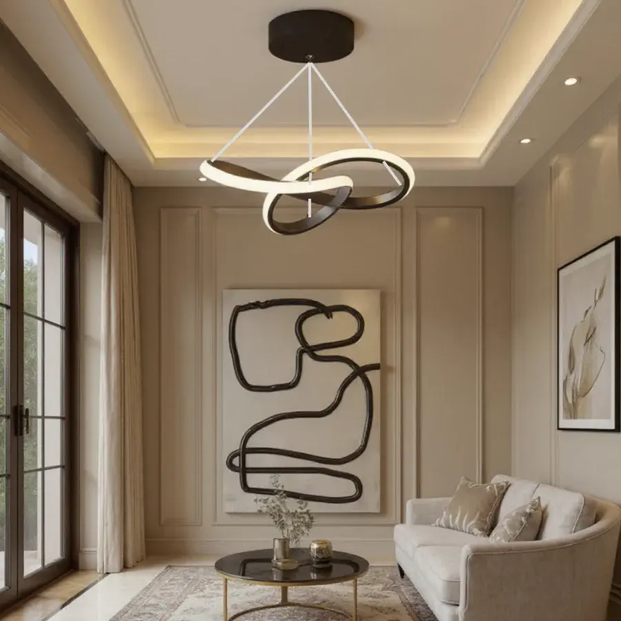 Aura Siyah Ultra Power Beyaz Ledli Avize Sarkıt Tekli Avize