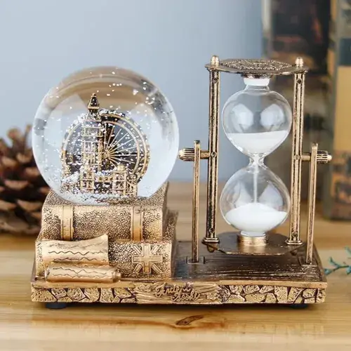 Dekoratif Kar Küresi ve Kum Saati Gold