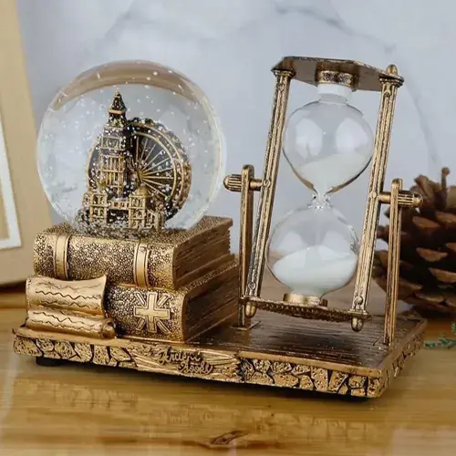 Dekoratif Kar Küresi ve Kum Saati Gold