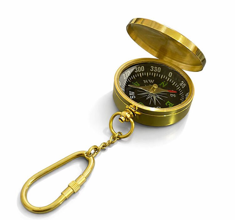 Pirinç Kaptan Pusulası Tasarım Anahtarlık