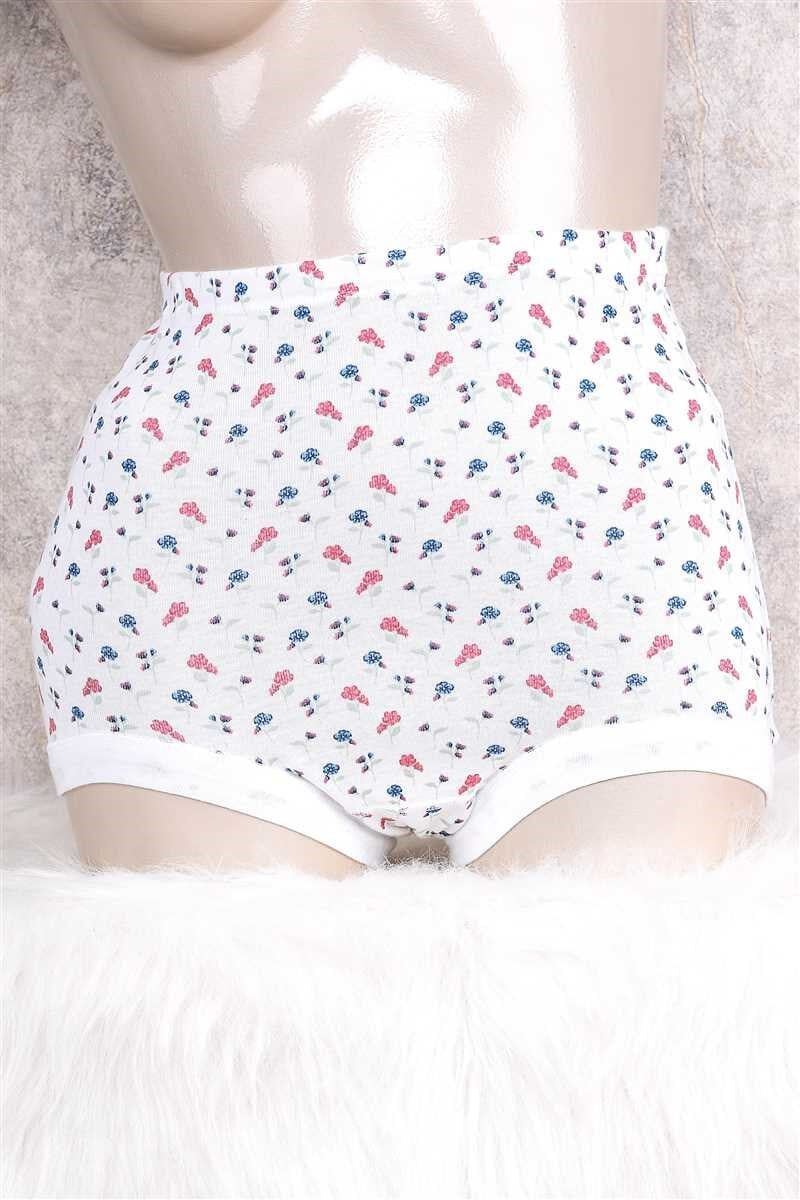 Kadın Pamuklu Çiçek Baskılı Yüksek Bel Büyükanne Külodu (2735)