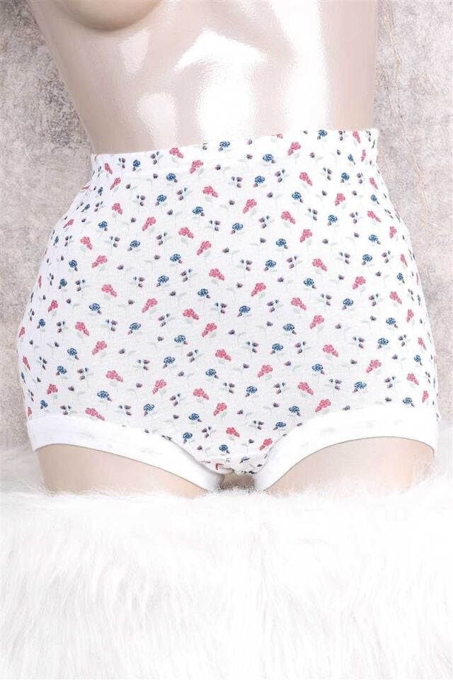 Kadın Pamuklu Çiçek Baskılı Yüksek Bel Büyükanne Külodu (2735)