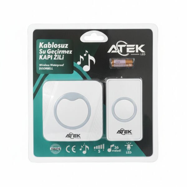 Beyaz Kablosuz Su Geçirmez Kapı Zili