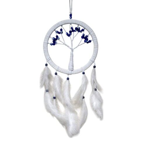 Beyaz Kuş Tüylü Cam Nazar Boncuklu Hayat Ağacı Duvar Dekoru