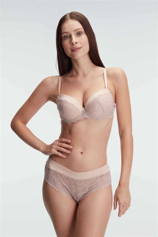 Anıl 4834 Destekli Balenli Kaplı Dantel Detaylı Sütyen Slip İç Çamaşırı Takımı