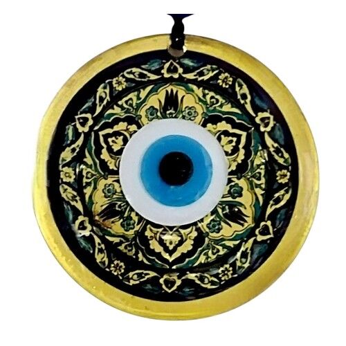 Lale desenli Altın Rengi Nazar Boncuklu Füzyon Cam Duvar Dekoru