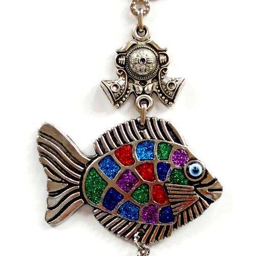 Mavi Nazar Boncuklu Balık Figürlü Mini Balık Duvar Süsü