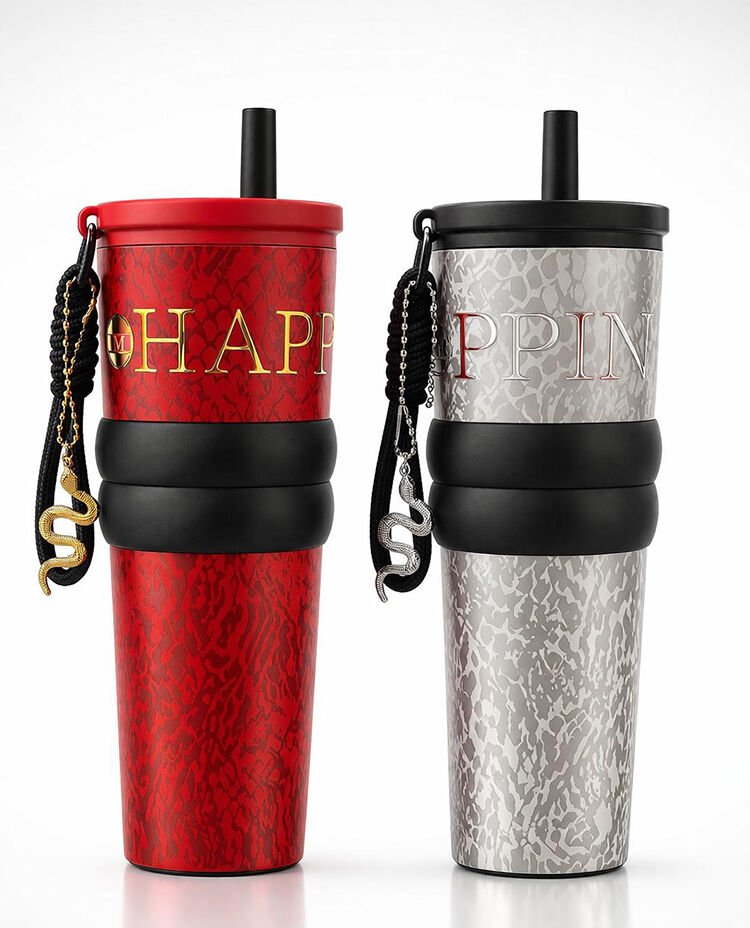 Charm Detaylı Pipetli Çift Katmanlı Vakumlu Termos Bardak