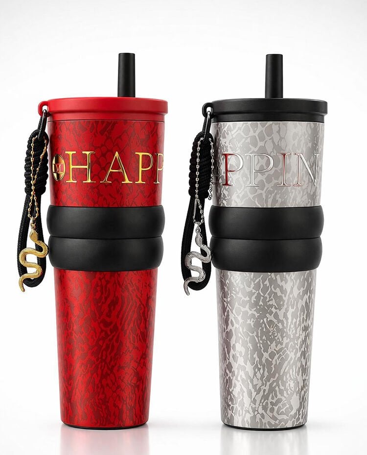 Charm Detaylı Pipetli Çift Katmanlı Vakumlu Termos Bardak