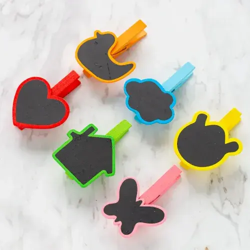 Desenli Notlu Ahşap Mandal (6'lı Set - 10 Paket)