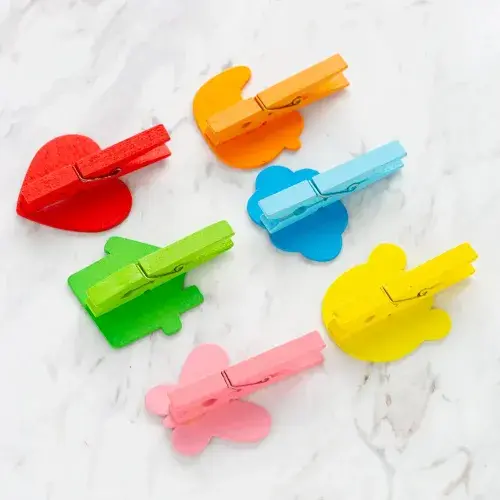 Desenli Notlu Ahşap Mandal (6'lı Set - 10 Paket)