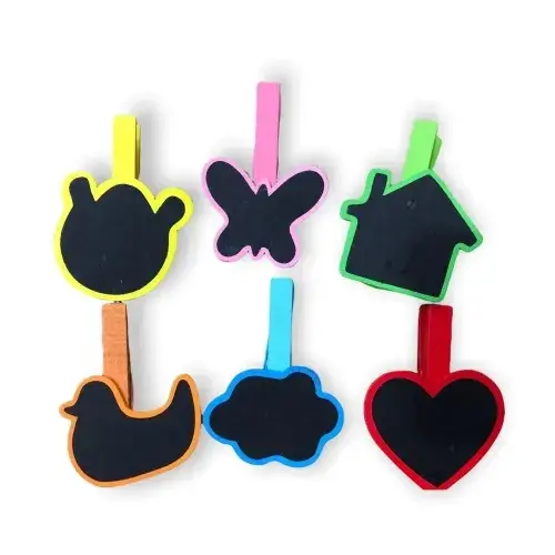 Desenli Notlu Ahşap Mandal (6'lı Set - 10 Paket)