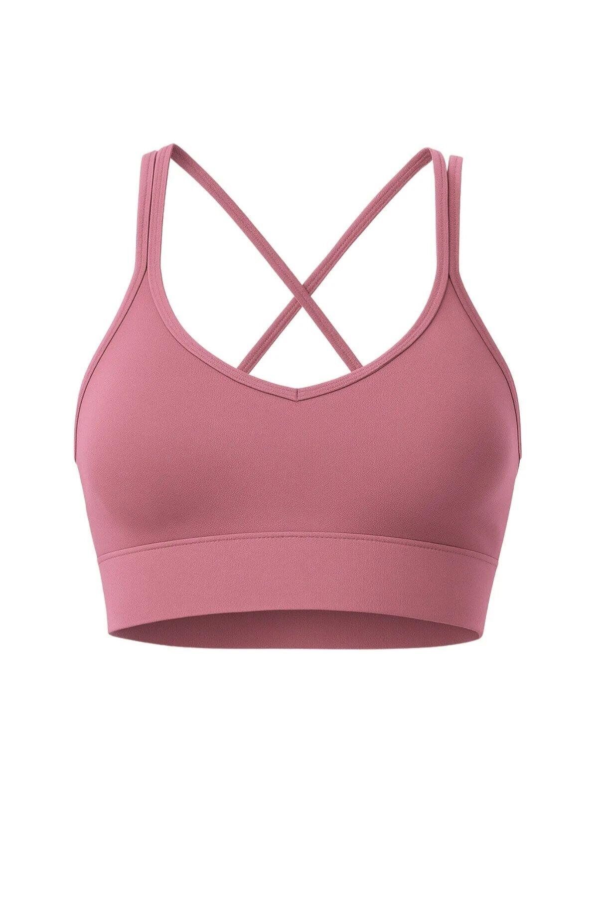Pedli İnce Askılı Sırtı Çapraz Çift Askılı Spor Crop Büstiyer – Toparlayıcı Destek