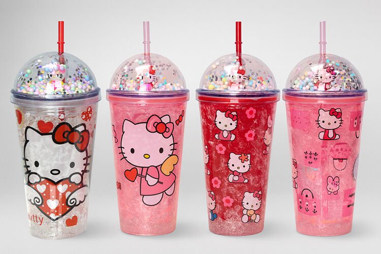Sevimli Hello Kitty Pipetli Işıklı Boncuklu Suluk Bardak 400 ml