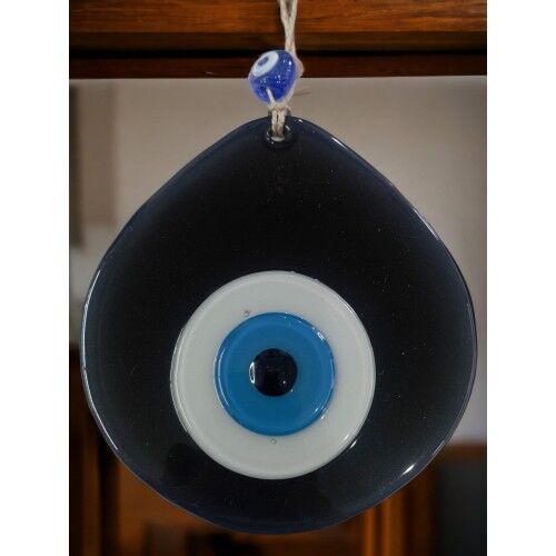 Mavi Nazar Boncuklu Siyah Renk Nazar Boncuklu Damla Desen El Yapımı Duvar Süsü