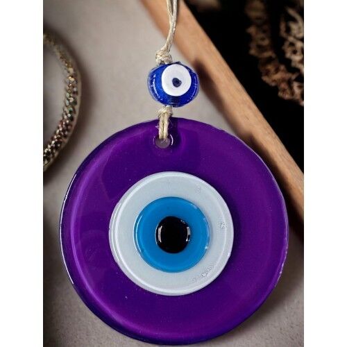 Mini Boy Mor Nazar Boncuklu Duvar Süsü 10 Cm Cam Duvar Dekoru