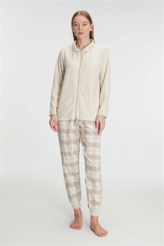 Anıl Kadın Fermuarlı Uzun Kollu Viskon & Pamuklu Pijama Takımı – Yumuşacık Dokulu, Ev Şıklığı 11210