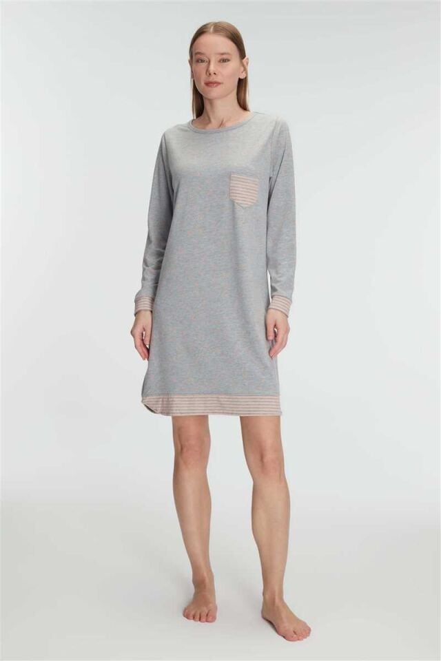 Anıl Kadın Pamuklu Uzun Kollu Gecelik – Yumuşak Dokulu, Nefes Alabilen ve Zarif Ev Konforu 11275