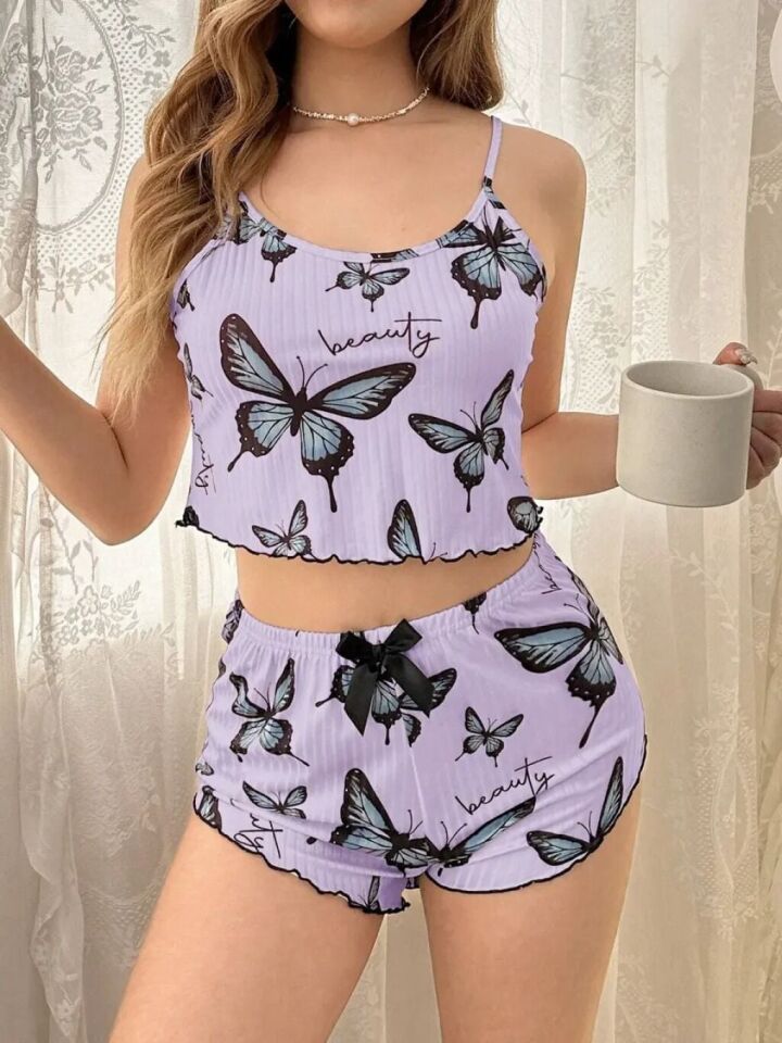 Mor Yumuşacık 2Lİ Şortlu Pijama Takımı L/XL