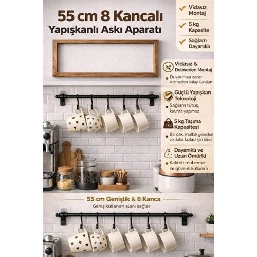 8 Kancalı Yapışkanlı Askı Aparatı
