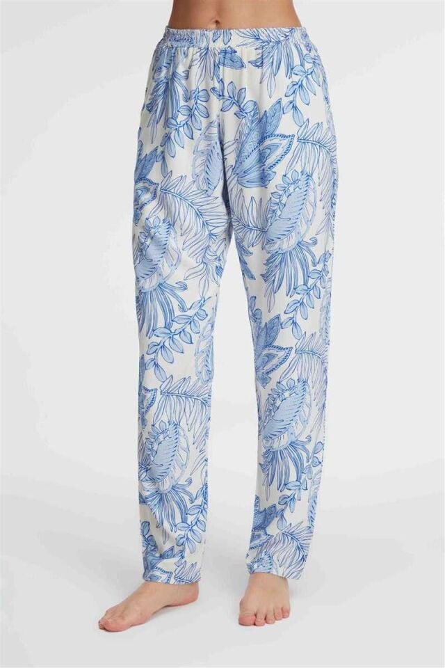 Anıl 9143 Günlük Ev Giyimi Kadın Viskon Çiçek Desenli Yazlık örme Normal Bel Pijama Altı
