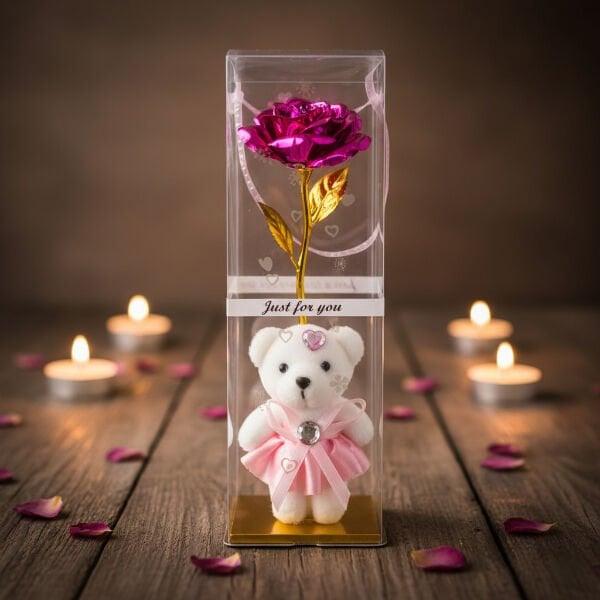 Şeffaf Kutulu Ayıcıklı Sonsuzluk Gülü