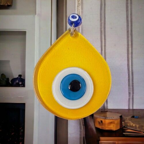 Orta Boy Şeffaf Sarı Damla Desen Nazar Boncuklu Duvar Dekoru