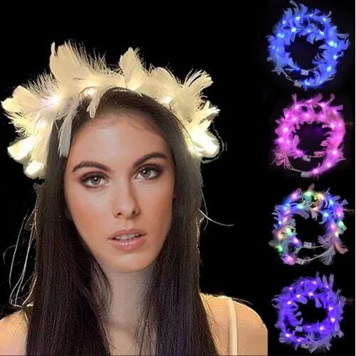 Led Işıklı Rengarenk Yanan 3 Fonksiyonlu Otrişli Parti Tacı Beyaz Renk 12x12 cm