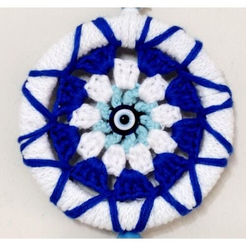 Ponponlu Nazar Boncuğu Desenli El Yapımı Mini Kapı Süsü