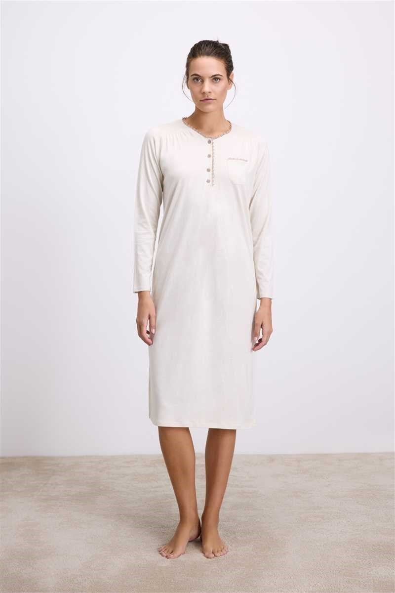 Anıl Kadın Uzun Kollu Düğmeli Gecelik (11619)