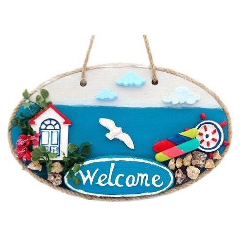 Sahil Kasabası Welcome Yazılı El Yapımı Kapı Süsü