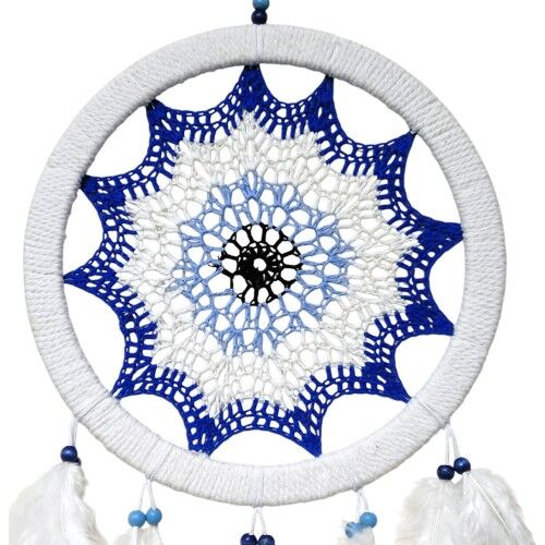 Saks Mavisi Nazar Motifli Kuş Tüylü Duvar Süsü