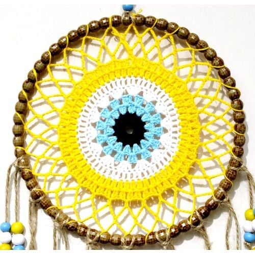 Sarı Motifli Renkli Boncuklu El Yapımı Duvar Süsü