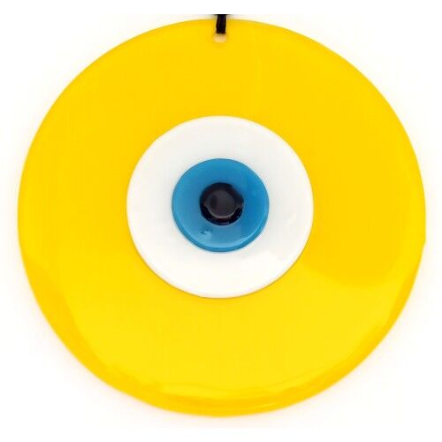 Sarı Renk Nazar Boncuklu 20 Santimetre El Yapımı Cam Duvar Süsü